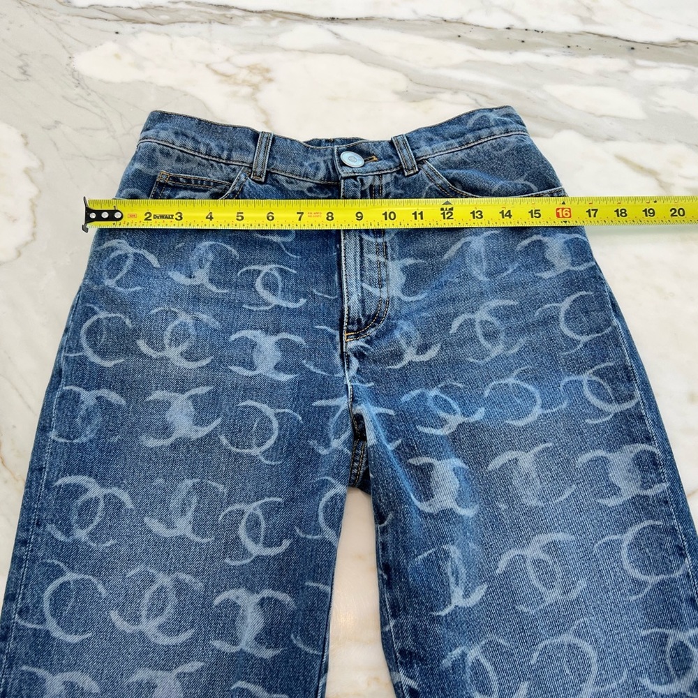 CHANEL 23N CC DARK BLUE SILVER SEQUINS BOOT CUT JEANS SIZE FR 36 / US 4 NWTS! - Picture 10 of 16